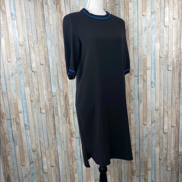 Zara XS Black Blue Chiffon Ribbed Trim Shift Dress - Picture 3 of 5